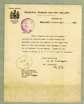 B1858 Leeds - Queen Victoria’s route at opening of Town Hall - letter 